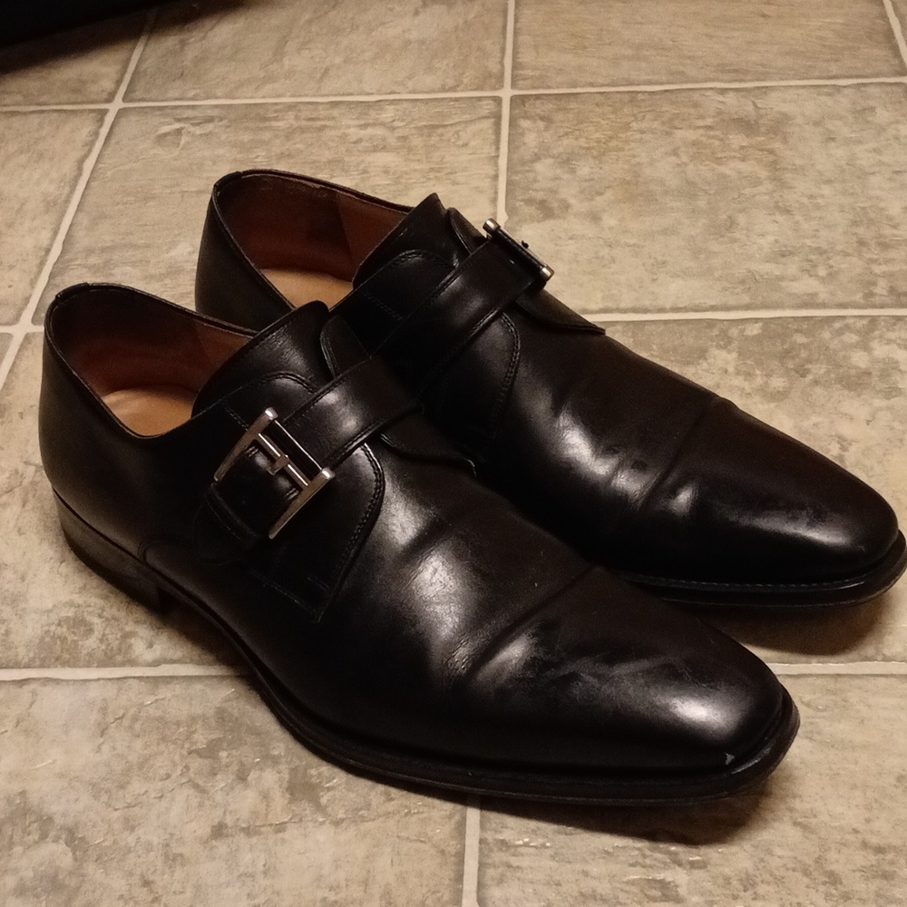 Men's Black Magnanni Single Monk Strap Dress Shoes Size 12 M